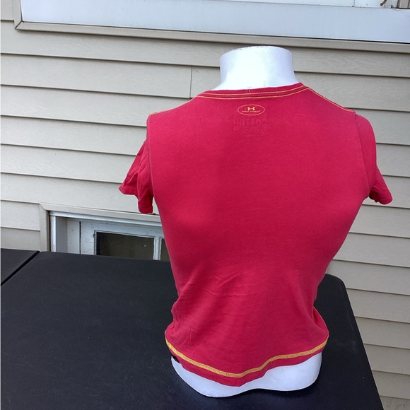 Under Armor Girl's Shirt Pink Big Logo Heat Gear Short Sleeve Crewneck Size m - Picture 2 of 4